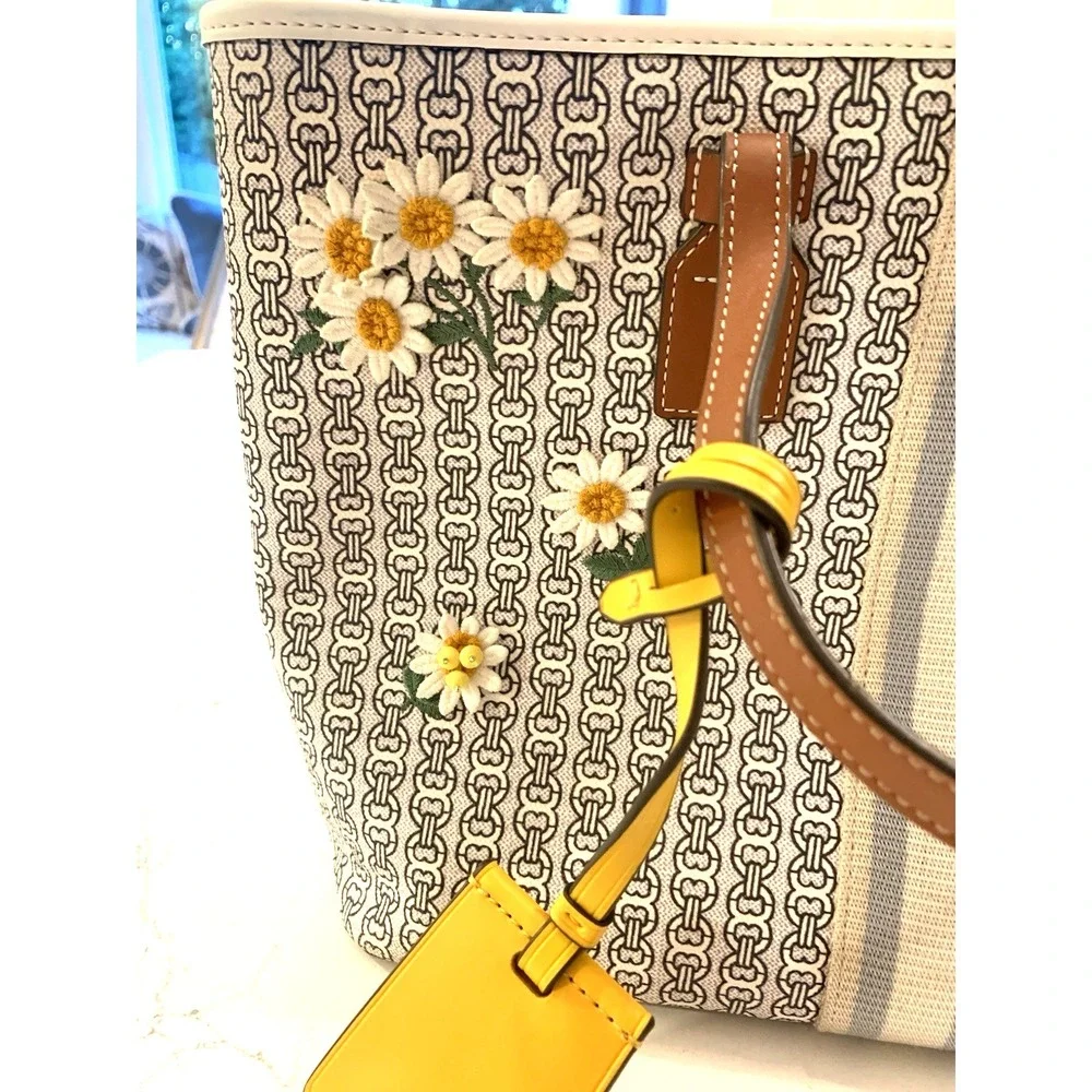 Tory Burch Gemini ‎ Chain Link Tote Bag Leather Women's Authentic
